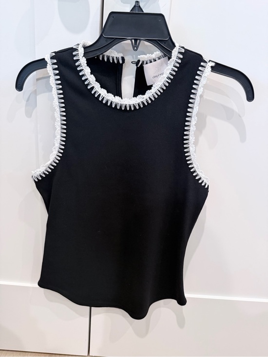 cinq a sept Tops - cinq a sept Black Tank with White Crochet-Edge Trim